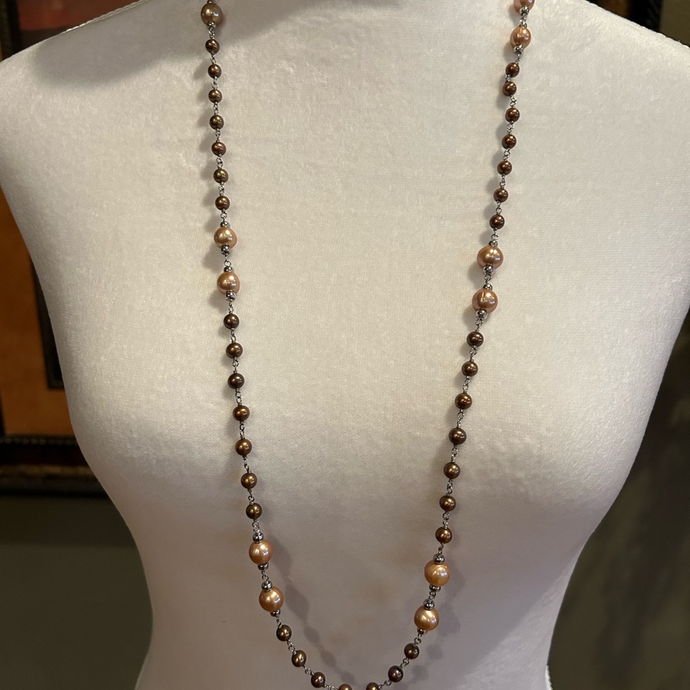 Honora Shades of Coffee Brown Pearl Necklace 36”